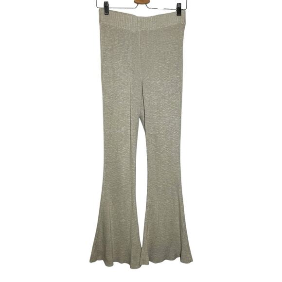 FP Beach Free People Oatmeal Beige Linen Blend Knit Pull On Flare Pants Small - Picture 1 of 9